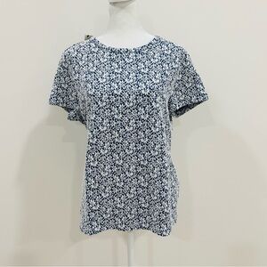 Talbots Floral Jacquard‎ Texture Short Sleeve Blouse Bow At The Back Sz Lp NWT